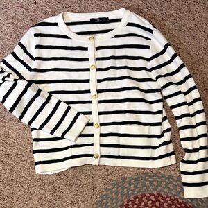 Classic Black and White Striped Cardigan